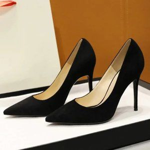 New velvet high -heeled shoes fine heel shoes